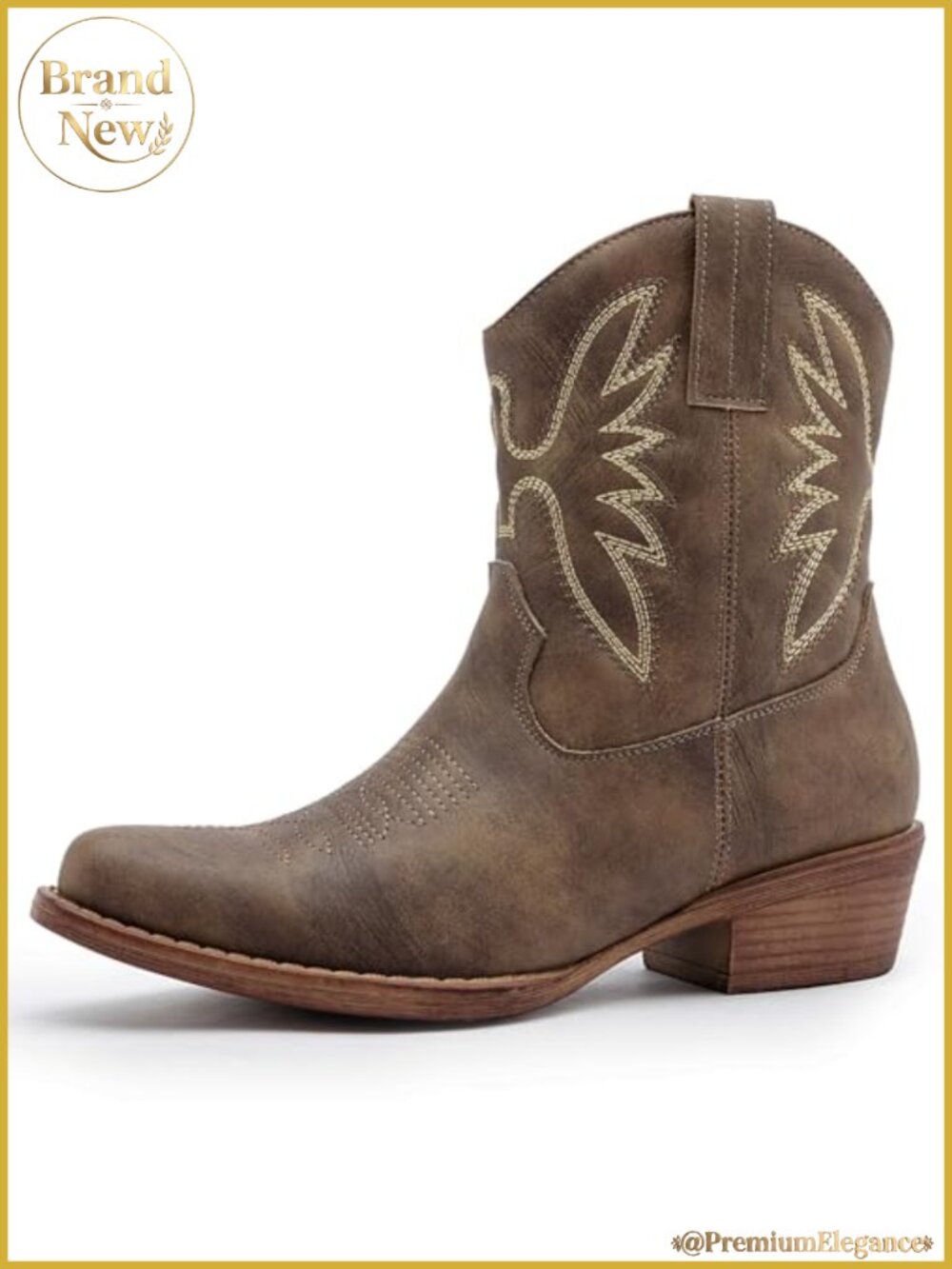 Faux Leather Western Ankle Boots Snip Toe Side Zip Cowgirl Booties